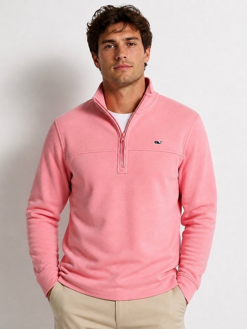 Vineyard Vines Men's “Washed Neon” Pink Quarter-Zip Pullover Size S